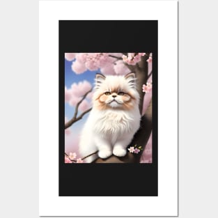 Persian cat in a cherry blossom tree - Modern digital art Posters and Art